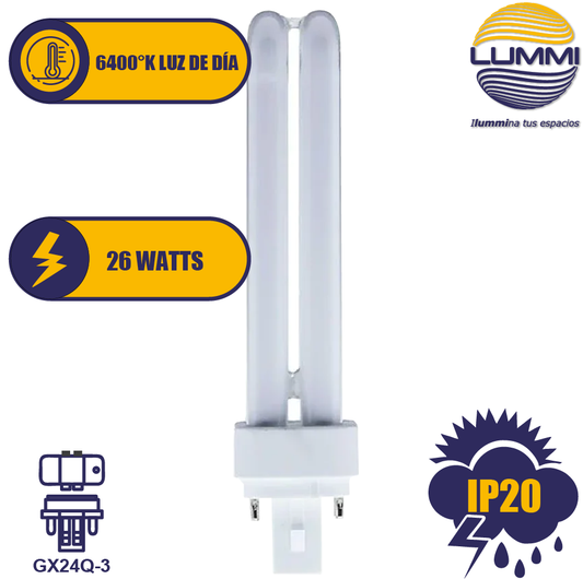 Foco fluorescente PL tipo 2U 26W 4 PINES (PL26/64) - LumyventJC