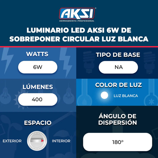 117962 Luminario LED Aksi 6W de Sobreponer Circular Luz Blanca