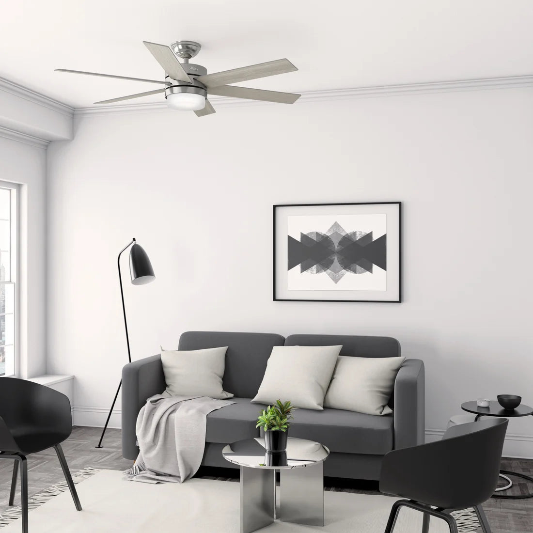 50199 Ventilador de Techo Kempton Niquel Cepillado con Luz 54 Pulgadas