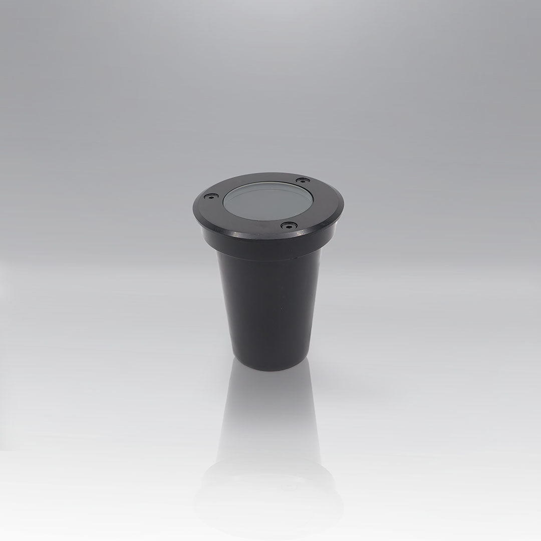 EMPOTRABLE PISO PLÁSTICO NEGRO Y VIDRIO TEMPLADO EXTERIOR BASE MR16