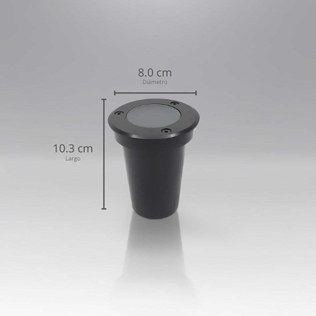 EMPOTRABLE PISO PLÁSTICO NEGRO Y VIDRIO TEMPLADO EXTERIOR BASE MR16
