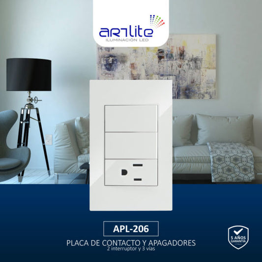 PLACA DE CONTACTO Y APAGADOR DE 2 INTERRUPTORES 3 VÍAS - LumyventJC