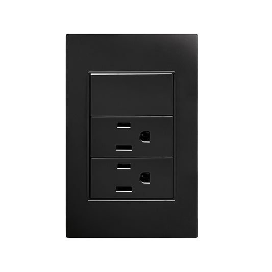 APL-315 PLACA NEGRA DE DOS CONTACTOS Y UNAPAGADOR DE 1 INTERRUPTOR 3 VÍAS - LumyventJC