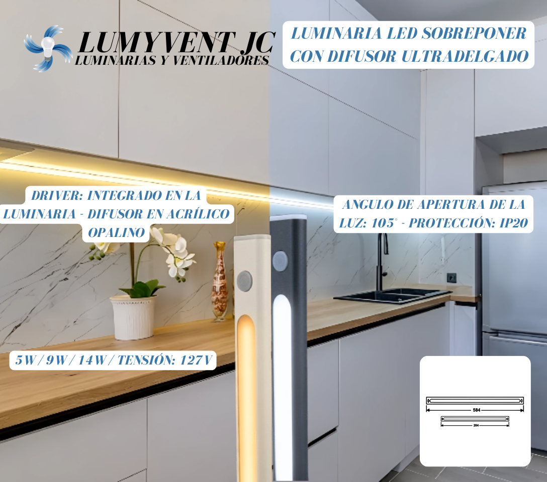 SKIN9/BC LUMINARIA LED SOBREPONER CON DIFUSOR ULTRADELGADO LUZ CALIDA - LumyventJC