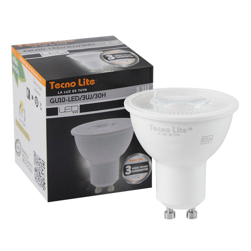 Foco GU10 LED 3 W, Luz Cálida Brillante, No atenuable
