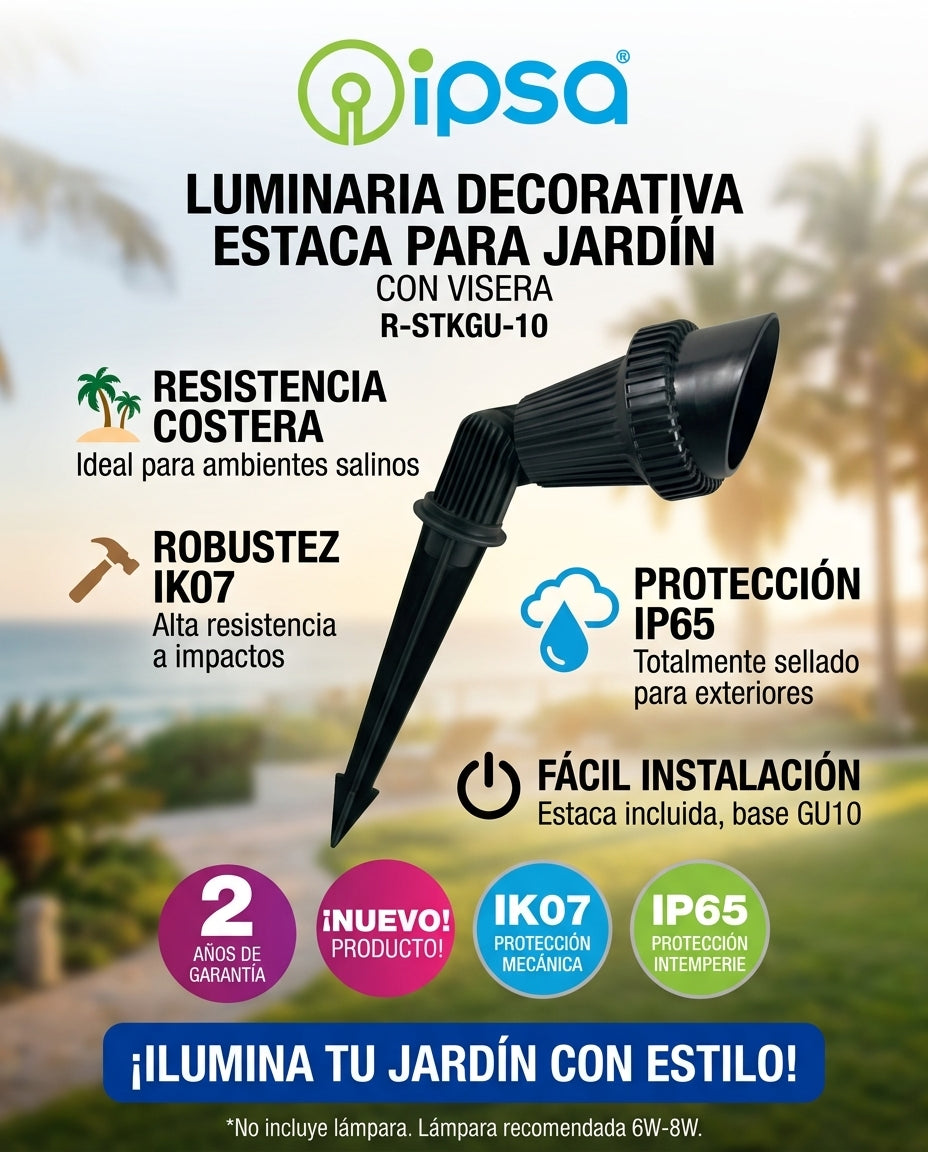 R-STKGU-10 LUMINARIA DECORATIVA ESTACA PARA JARDIN CON VISERA
