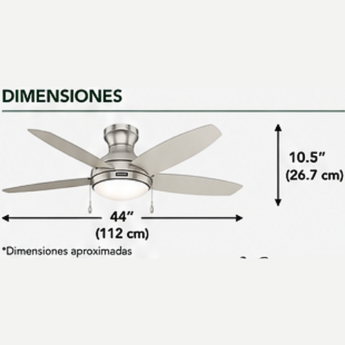51870 Ventilador de Techo Quartino Perfil Bajo con Luz 44 Pulgadas - LumyventJC