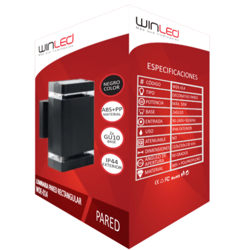 WDE-014 LUMINARIA PARED CUADRADO PC DOBLE DISPARO 2XGU10