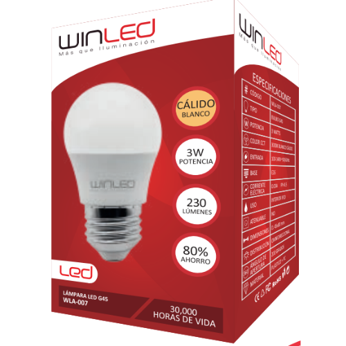 WLA-007 FOCO LÁMPARA LED BULBO E26 3W BLANCO CÁLIDO