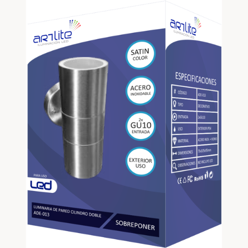 ADE-013 LUMINARIA PARED CILÍNDRO DOBLE SATÍN EXTERIOR PARA GU10 - LumyventJC
