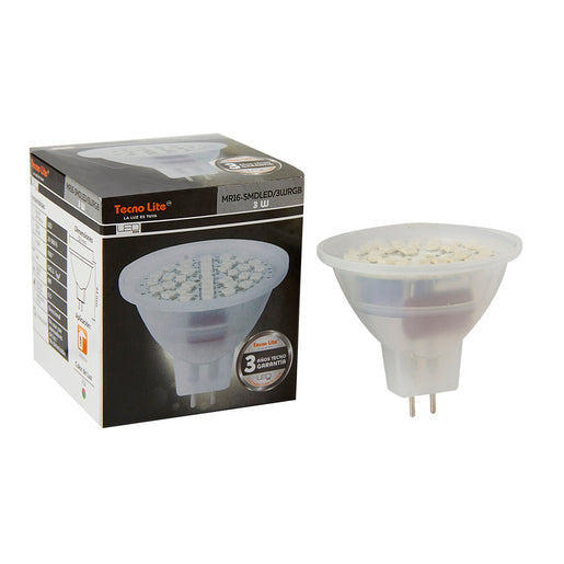 Foco MR16 LED 3 W, Luz RGB Colores, Base GX5.3, No atenuable