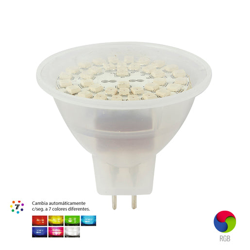 Foco MR16 LED 3 W, Luz RGB Colores, Base GX5.3, No atenuable