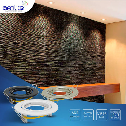 EMPOTRABLE DIRIGIBLE ARO METÁLICO BLANCO INTERIOR BASE MR16 - LumyventJC