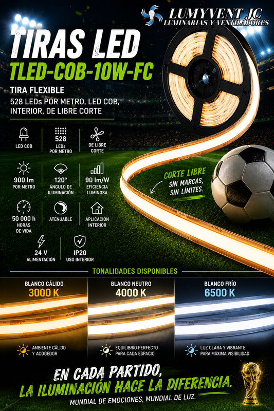 TLED-COB-10W-FC TIRA FLEXIBLE 528LEDs X METRO, LED COB INTERIOR, DE LIBRE CORTE - LumyventJC