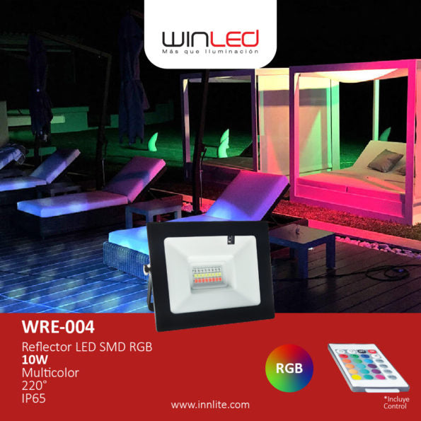 REFLECTOR LED 10W SMD RGB CON CONTROL REMOTO