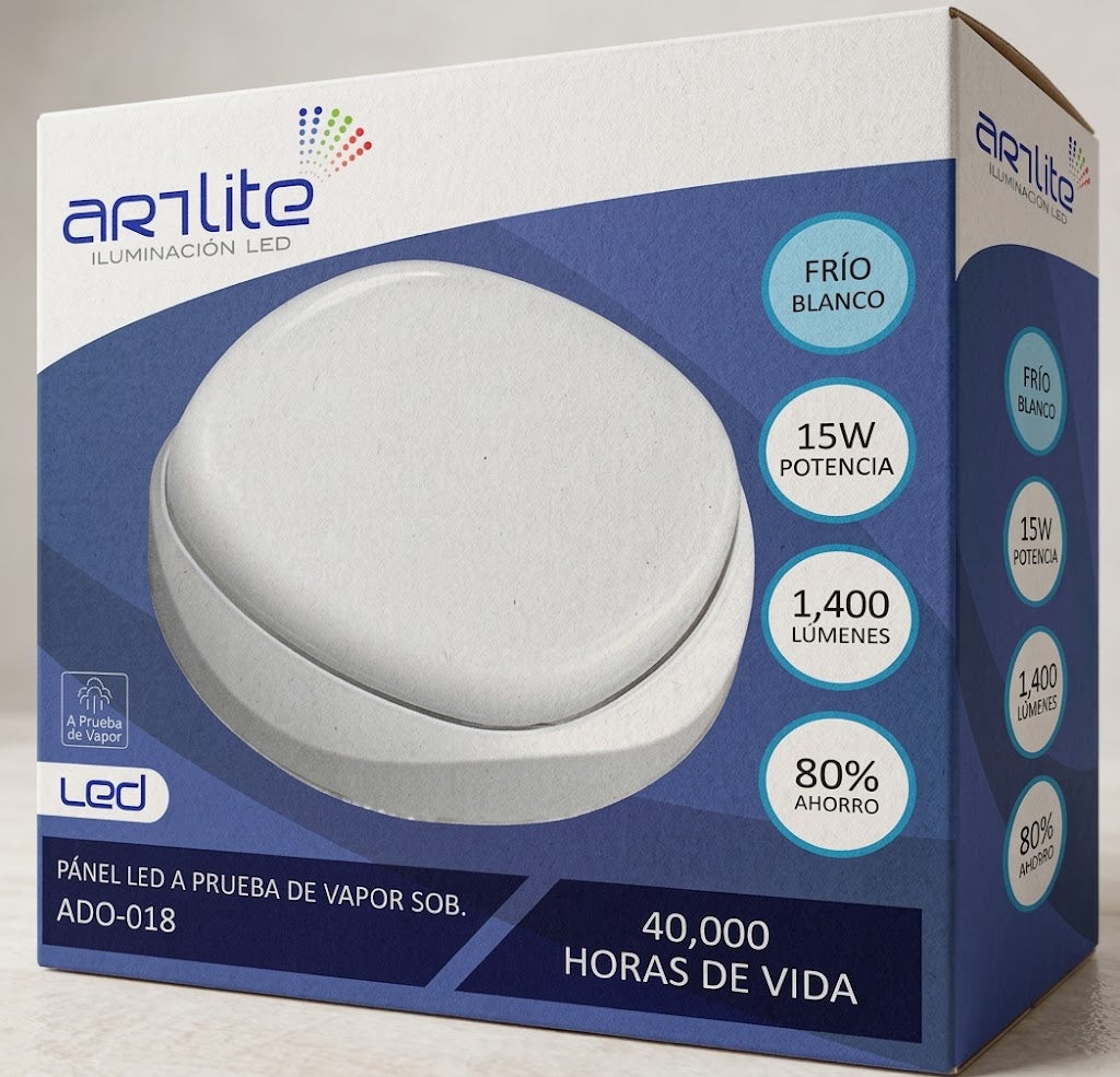 ADO-018 PÁNEL LED REDONDO SOBREPONER 15W BLANCO FRÍO A PRUEBA DE VAPOR - LumyventJC