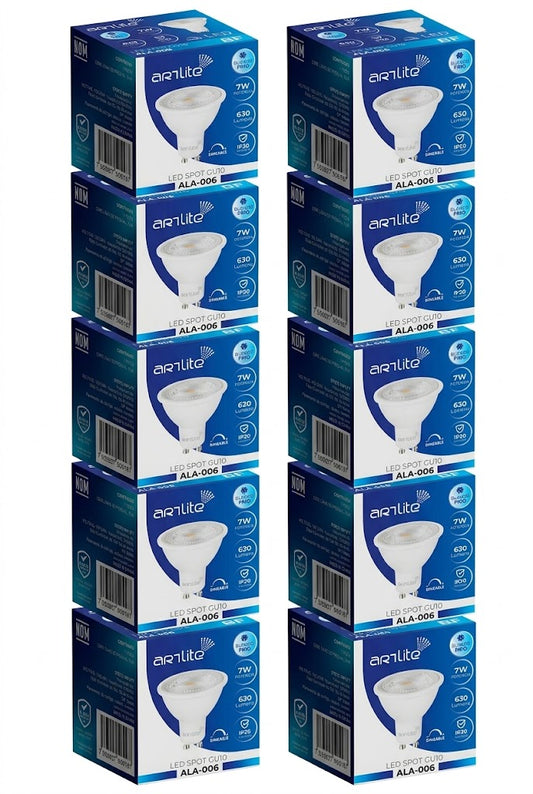 ALA-006 10 PIEZAS DE LÁMPARA LED SPOT GU10 7W ATENUABLE BLANCO FRÍO