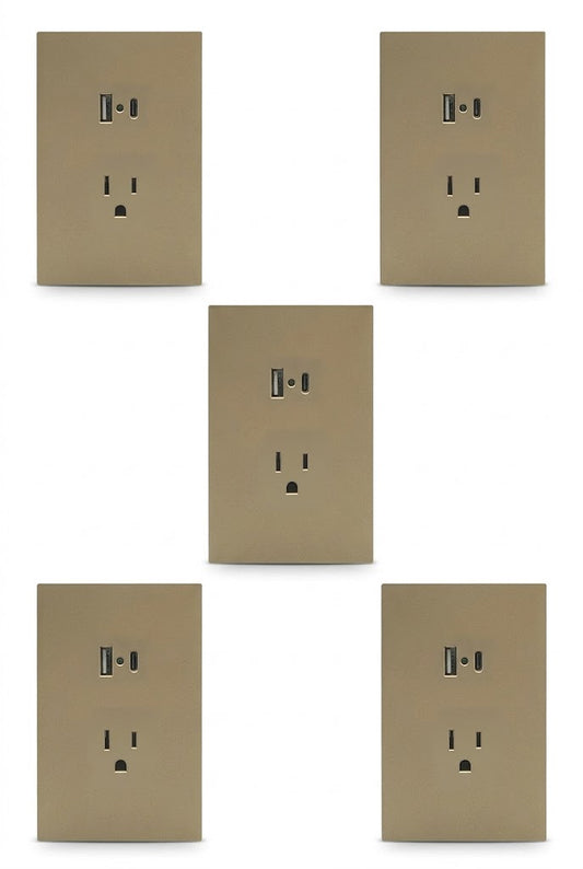APL-507 5 PIEZAS DE PLACA LUXURY DE CONTACTO DOS SALIDAS USB TIPO A Y TIPO C COLOR ORO - LumyventJC