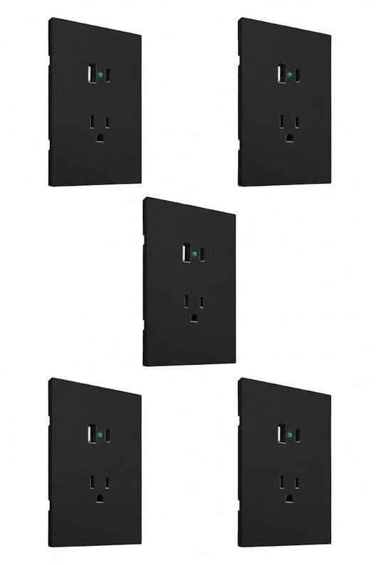 APL-607 5 PIEZAS DE PLACA LUXURY DE CONTACTO DOS SALIDAS USB TIPO A Y TIPO C COLOR NEGRO - LumyventJC