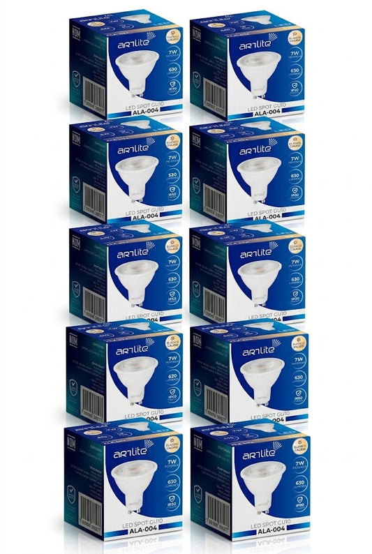 ALA-004 10 PIEZAS DE LÁMPARA LED SPOT GU10 7W BLANCO CÁLIDO