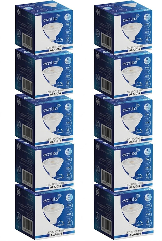 ALA-014 10 PZAS DE LÁMPARA LED SPOT MR16 7W ATENUABLE BLANCO FRÍO