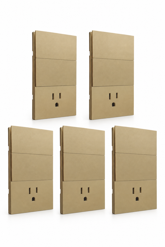 APL-506 5 PIEZAS DE PLACA LUXURY DE CONTACTO Y APAGADOR 2 INTERRUPTORES 3 VÍAS COLOR ORO - LumyventJC