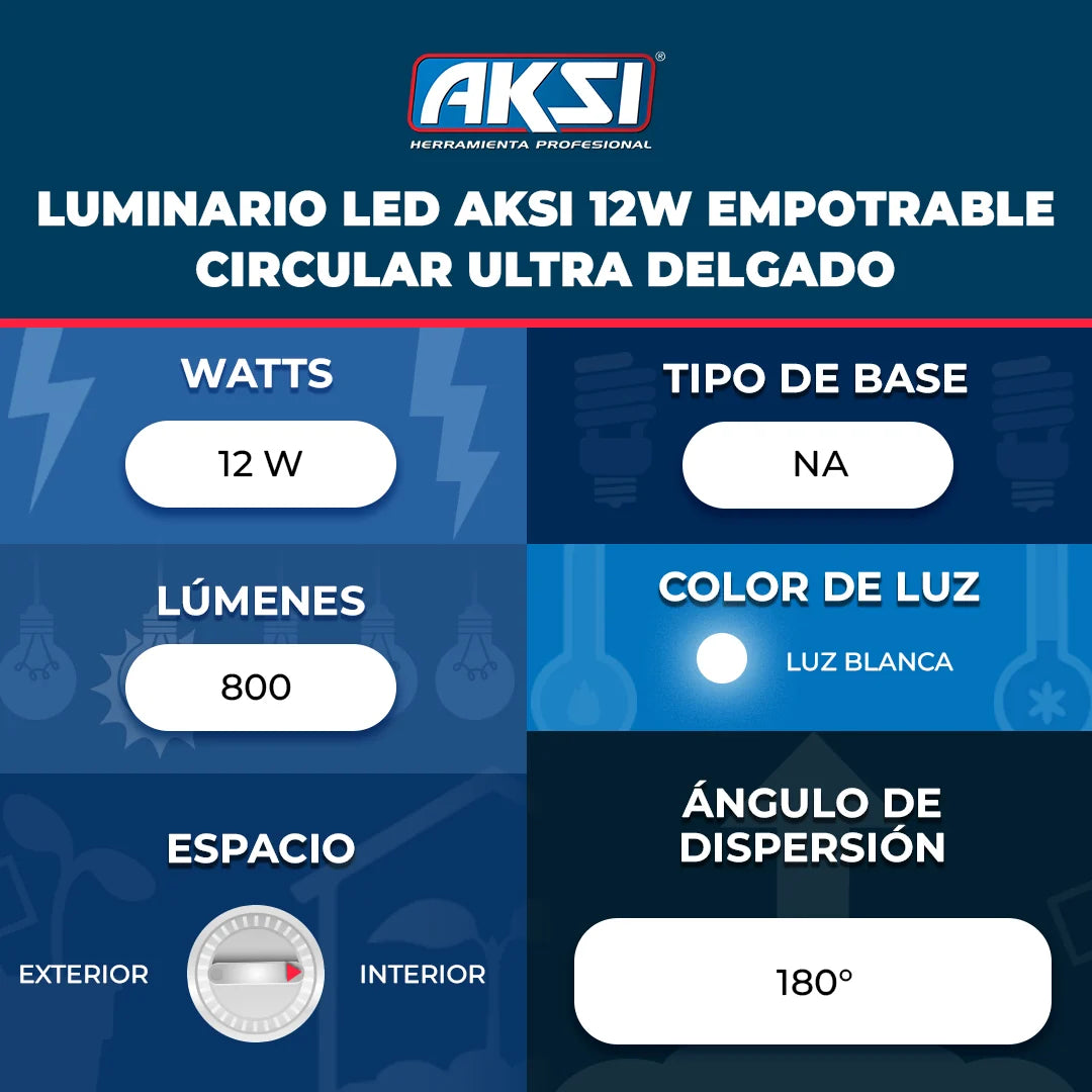117916 luminario LED Luz blanca Aksi 12W Empotrable Circular UltraDelgado - LumyventJC