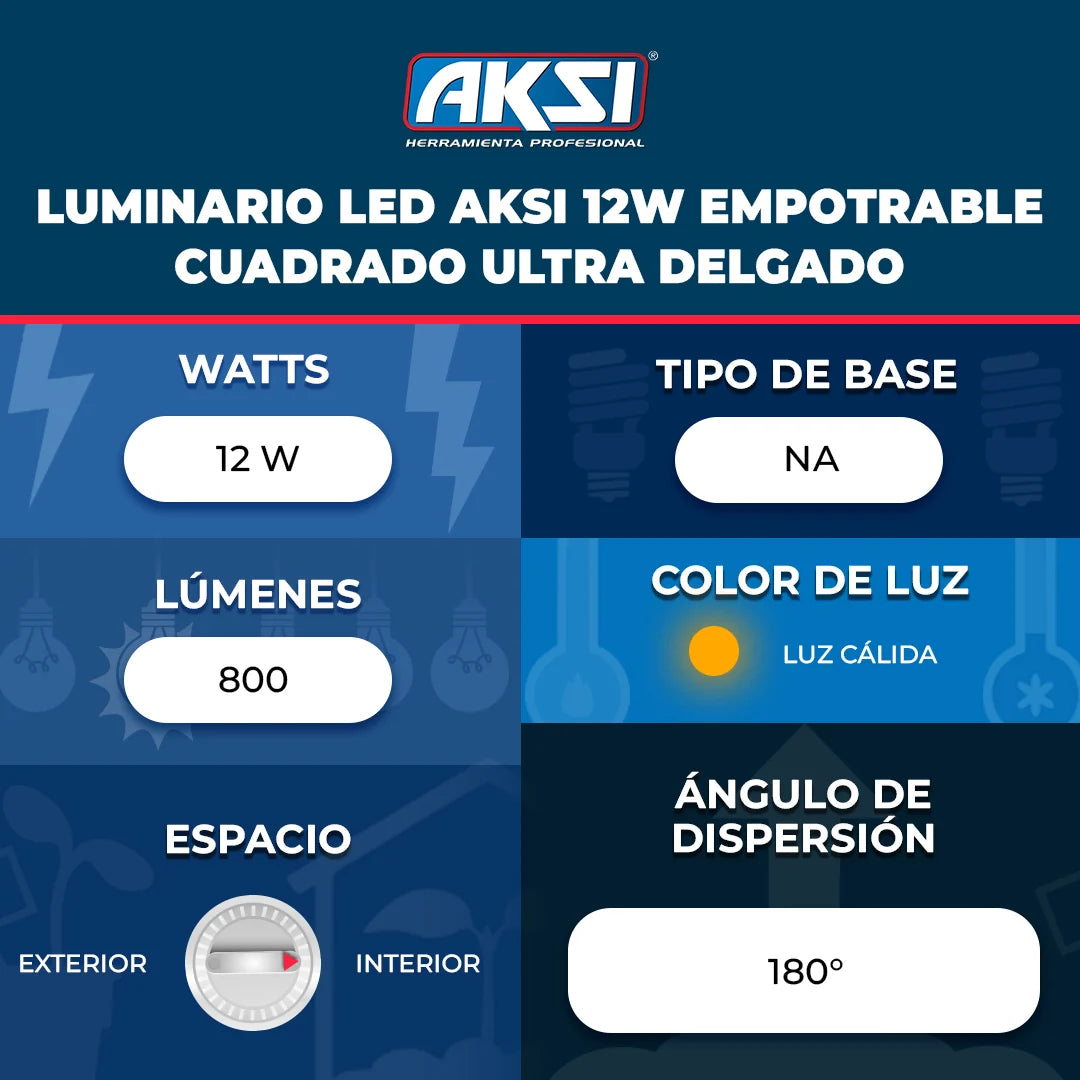 117935 luminario LED Aksi 12W Empotrable Cuadrado UltraDelgado