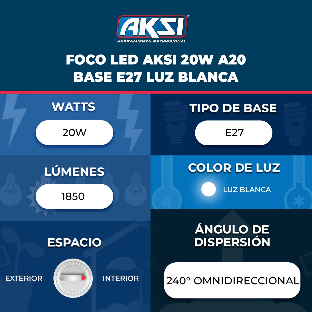 120031 Foco LED Aksi 20W A20 Base E27 Luz Blanca - LumyventJC