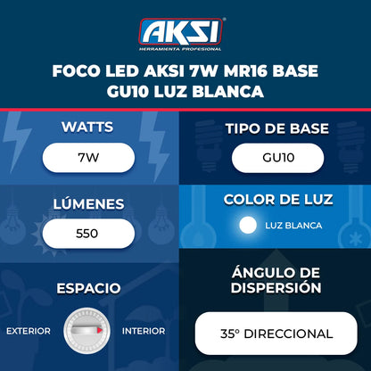 121021 Foco LED Aksi 7W Base GU10 Luz Blanca