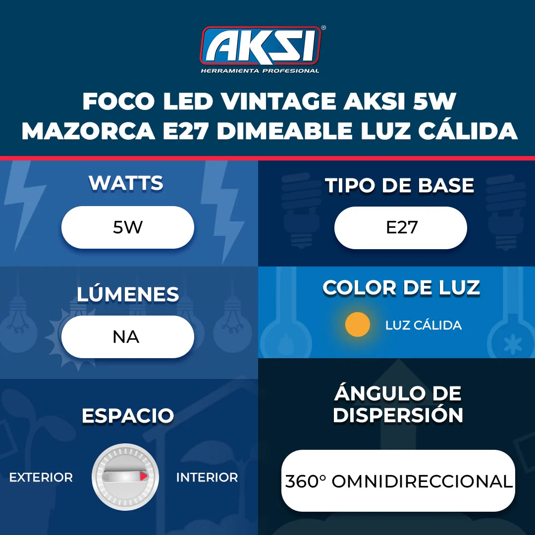 122101 Foco LED Vintage Aksi 4W Mazorca E27 Dimeable Luz Cálida