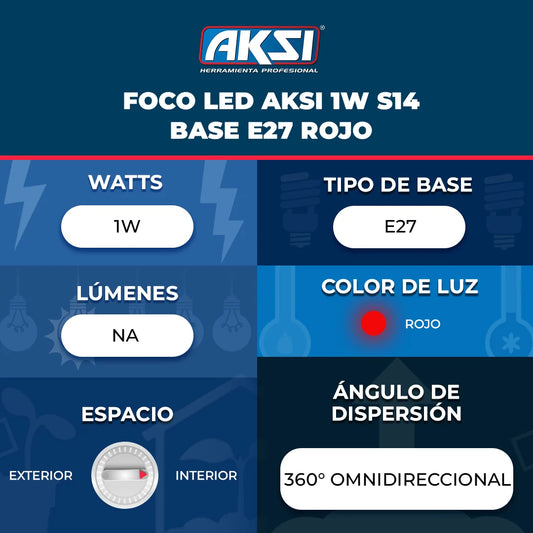 122214 Foco LED Aksi 1W S14 Base E27 Rojo - LumyventJC