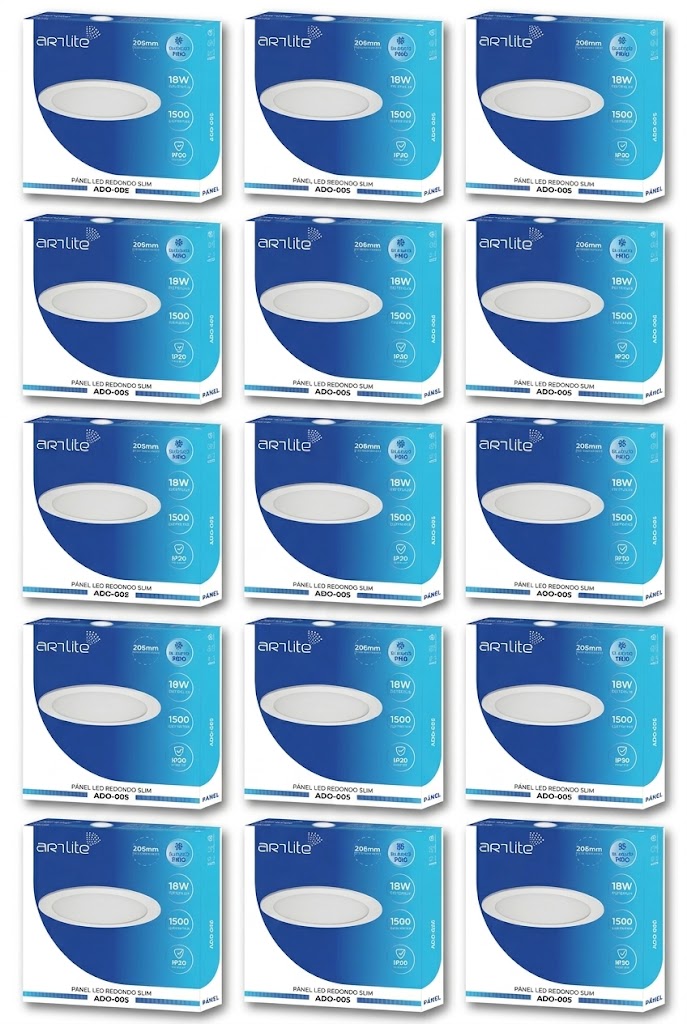 ADO-005 15 PIEZAS DE PÁNEL LED REDONDO SLIM 18W EMPOTRABLE BLANCO FRÍO