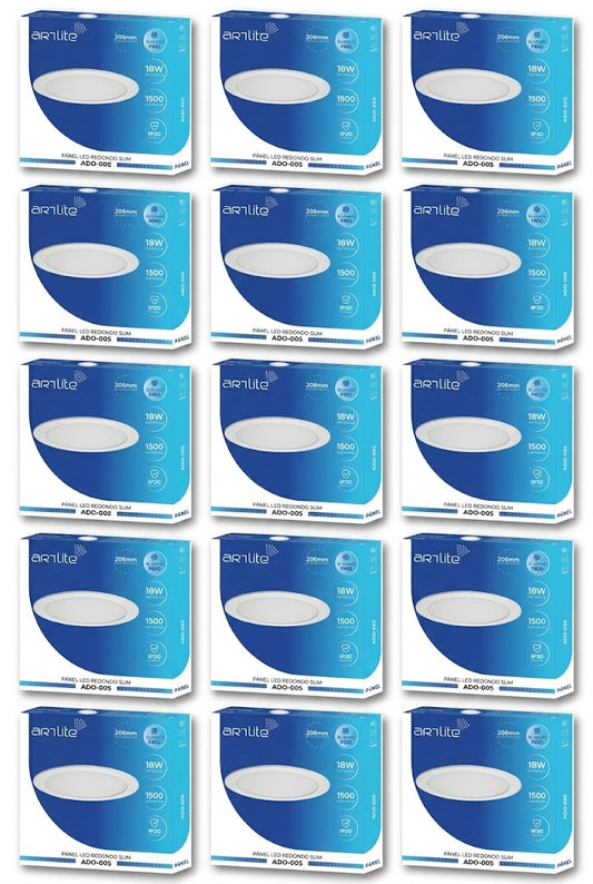 ADO-005 15 PIEZAS DE PÁNEL LED REDONDO SLIM 18W EMPOTRABLE BLANCO FRÍO