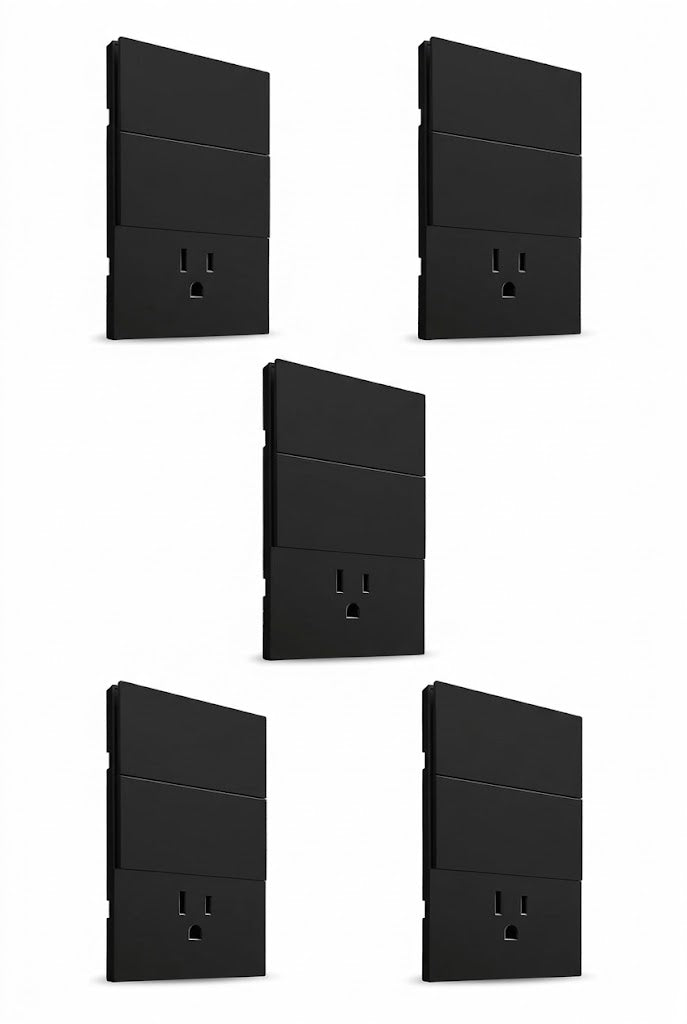 APL-606 5 PIEZAS DE PLACA LUXURY DE CONTACTO Y APAGADOR 2 INTERRUPTORES 3 VÍAS COLOR NEGRO