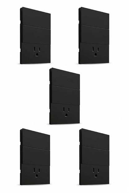 APL-606 5 PIEZAS DE PLACA LUXURY DE CONTACTO Y APAGADOR 2 INTERRUPTORES 3 VÍAS COLOR NEGRO