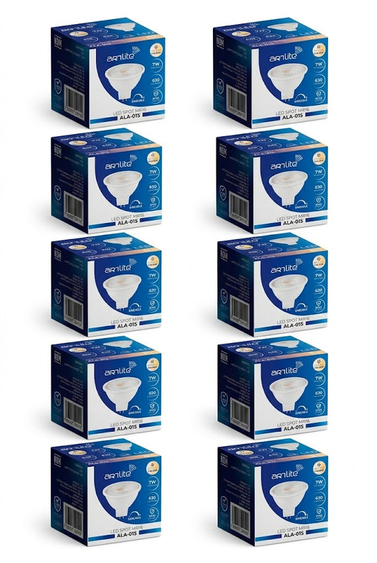 ALA-015 10 PIEZAS DE LÁMPARA LED SPOT MR16 7W ATENUABLE BLANCO CÁLIDO