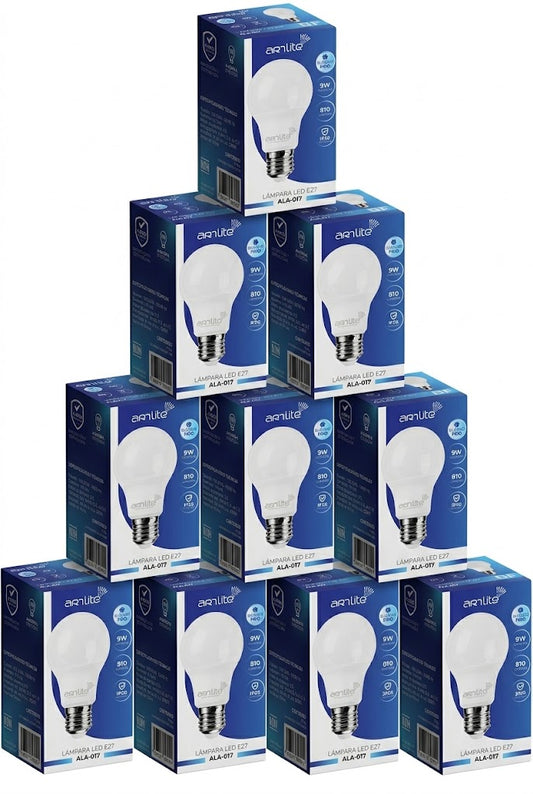 ALA-017 10 PZAS DE LAMPARA LED BULBO E26/E27 9W BLANCO FRÍO