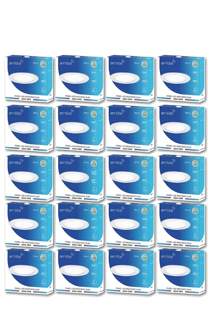 ADO-008 20 PIEZAS DE PÁNEL LED REDONDO SLIM 12W EMPOTRABLE BLANCO CÁLIDO