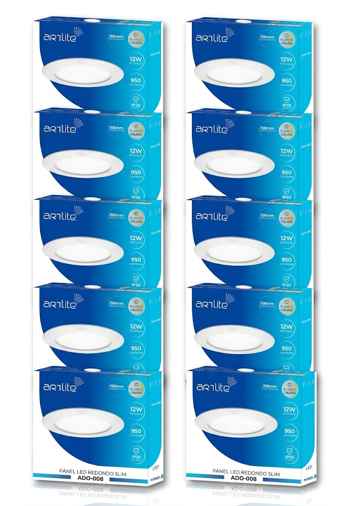 ADO-008 10 PIEZAS DE PÁNEL LED REDONDO SLIM 12W EMPOTRABLE BLANCO CÁLIDO