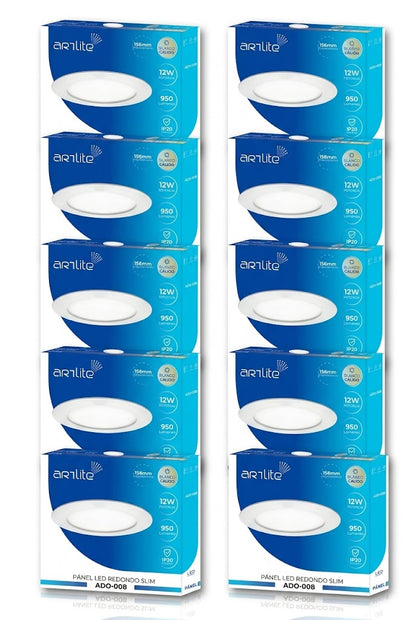 ADO-008 10 PIEZAS DE PÁNEL LED REDONDO SLIM 12W EMPOTRABLE BLANCO CÁLIDO