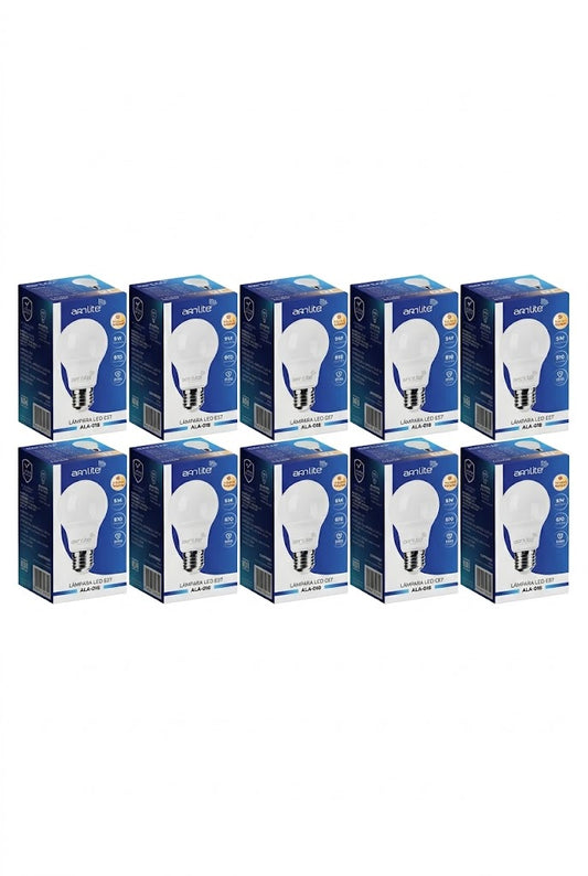 ALA-018 10 PIEZAS DE LAMPARA LED BULBO E26/E27 9W BLANCO CÁLIDO