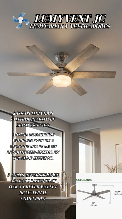 50392 Ventilador de Techo Apex II con Luz LED 52 pulgadas - LumyventJC