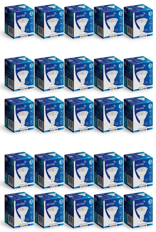 ALA-006 25 PIEZAS DE LÁMPARA LED SPOT GU10 7W ATENUABLE BLANCO FRÍO