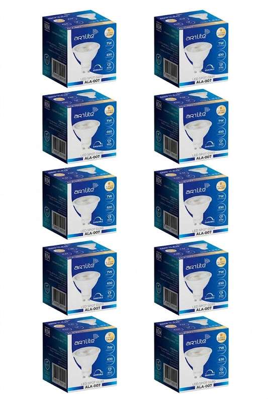 ALA-007 10 PIEZAS DE LÁMPARA LED SPOT GU10 7W ATENUABLE BLANCO CÁLIDO
