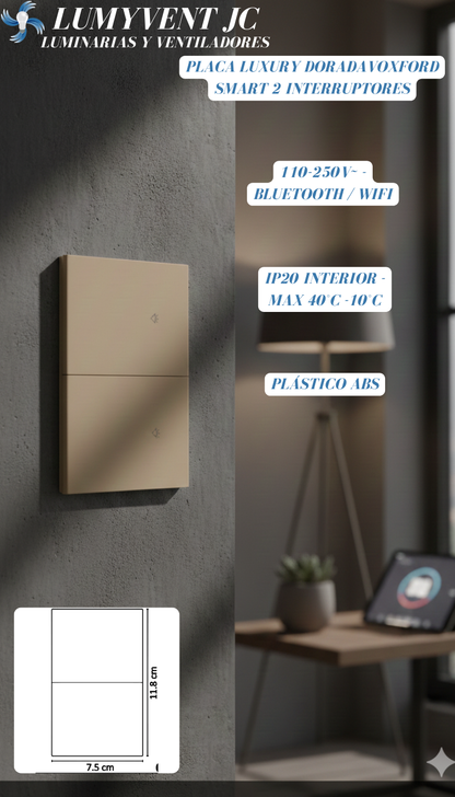 PLACA OXFORD SMART LUXURY 2 INTERRUPTORES