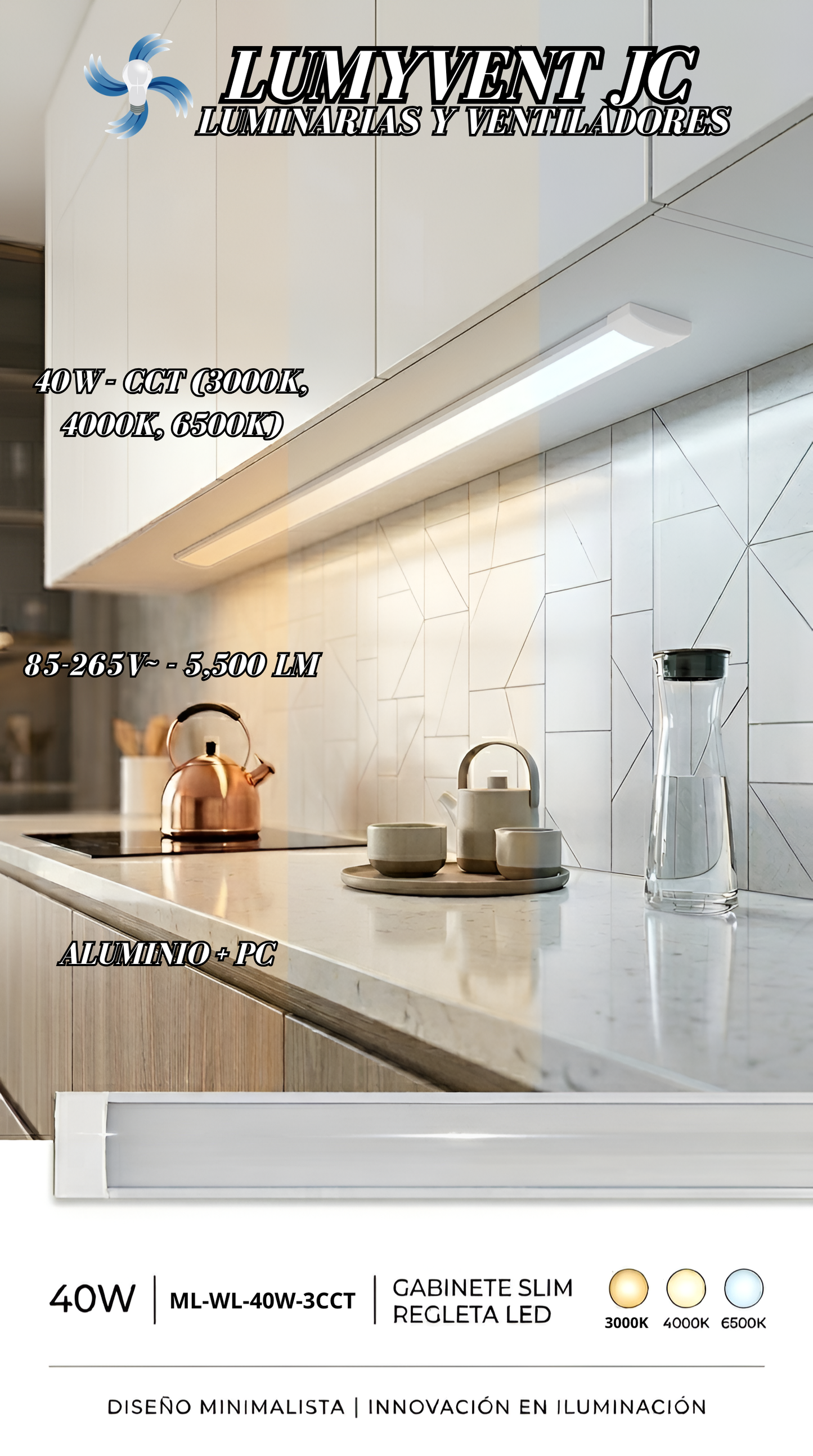ML-WL-40W-3CCT GABINETE SLIM 40W TIPO REGLETA WALL LAMP LED CCT.