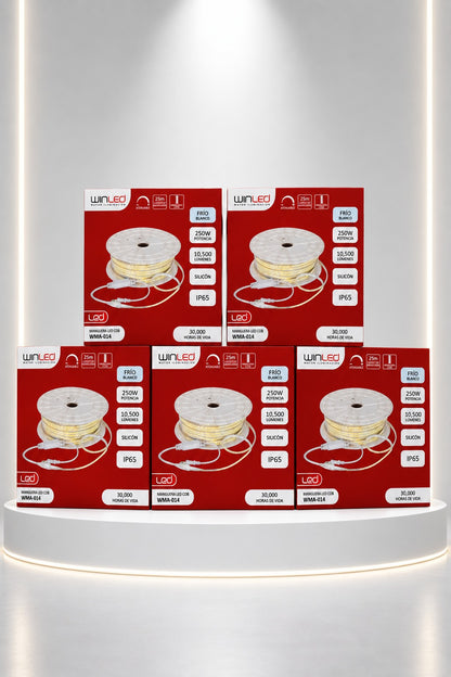 WMA-014-5 5 CAJAS DE MANGUERA LED COB 250W 25M EXT. BLANCO FRÍO