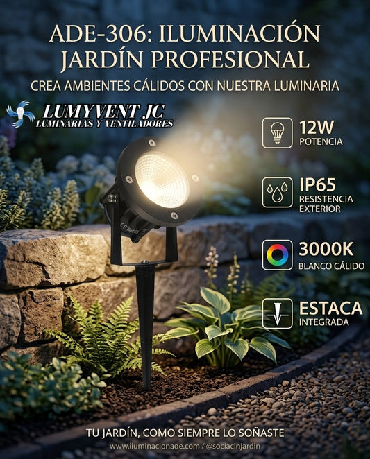 ADE-306 LUMINARIA PARA JARDÍN DE ESTACA 12W BLANCO CÁLIDO