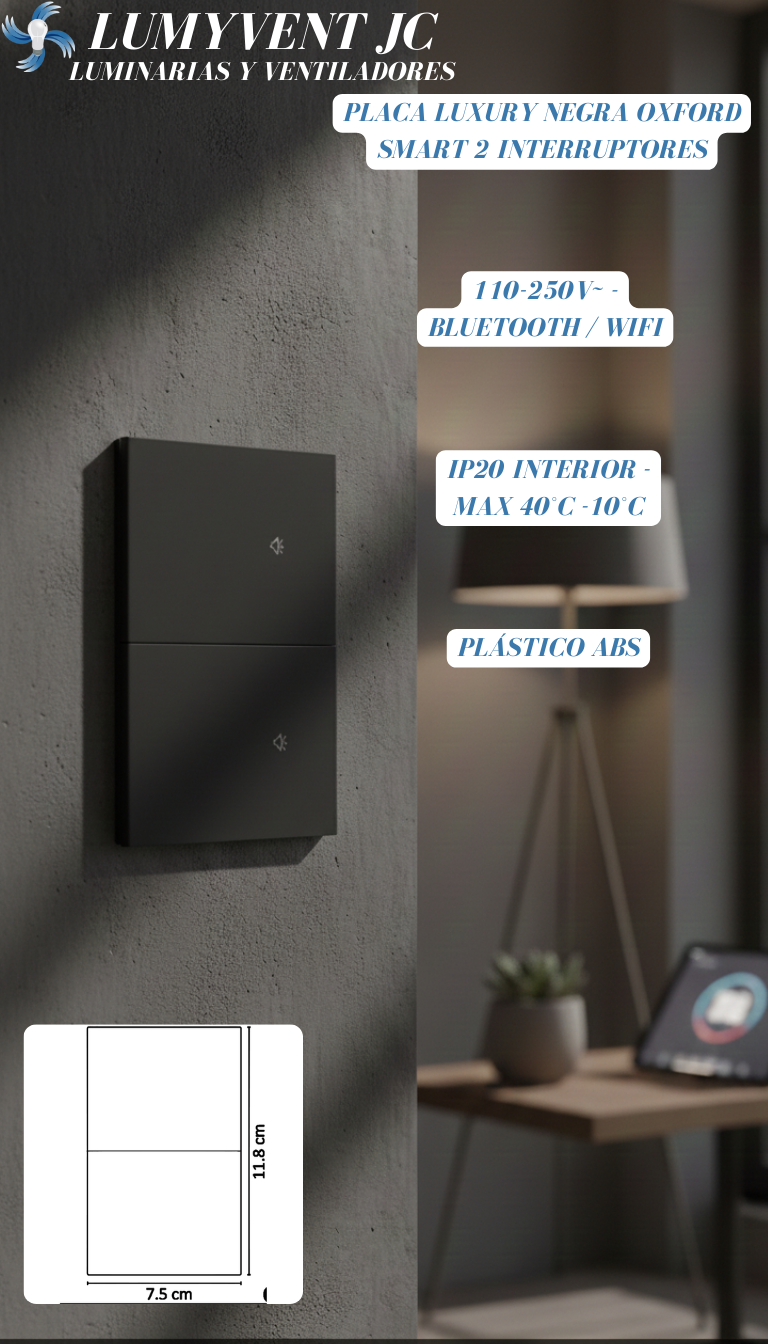 PLACA OXFORD SMART LUXURY 2 INTERRUPTORES